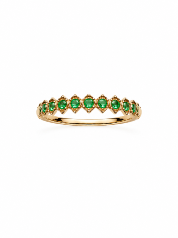 Anillo medio cintillo de esmeralda en oro amarillo 18K