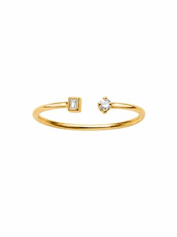 Anillo Moderno Doble Piedra Oro Amarillo 18K