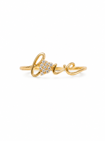 Anillo love de oro amarillo 14K con circones