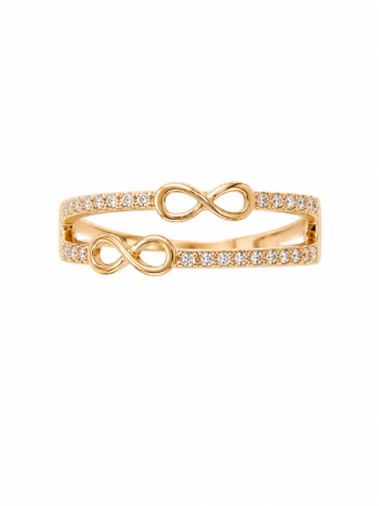 Anillo Infinito de Oro Amarillo 14K con Doble Fila de Circones