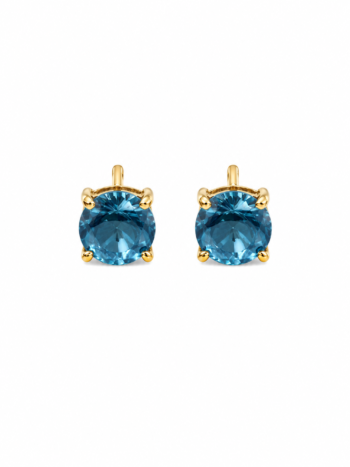 Aretes Punto de Luz en Oro Amarillo 18K con Circón Azul