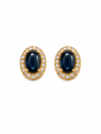 Aretes Cleo de Oro Amarillo 18K con Zafiro Cabujón y Halo de Brillantes
